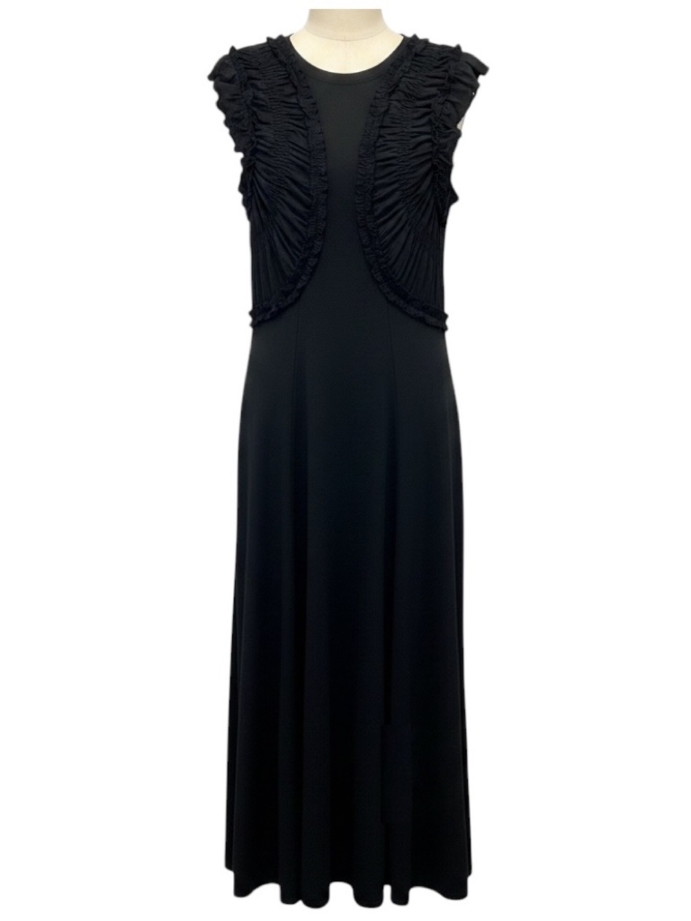 ULLA JOHNSON BLACK RUCHED DETAIL ORGANIC COTTON MAXI DRESS